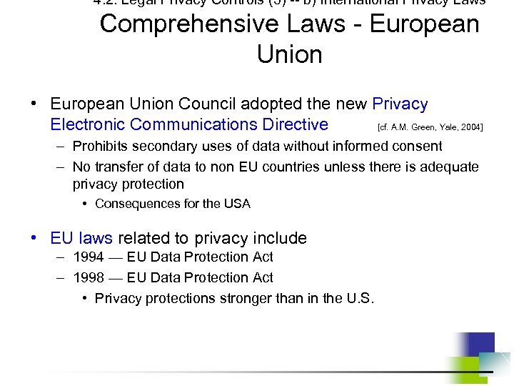 4. 2. Legal Privacy Controls (5) -- b) International Privacy Laws Comprehensive Laws -