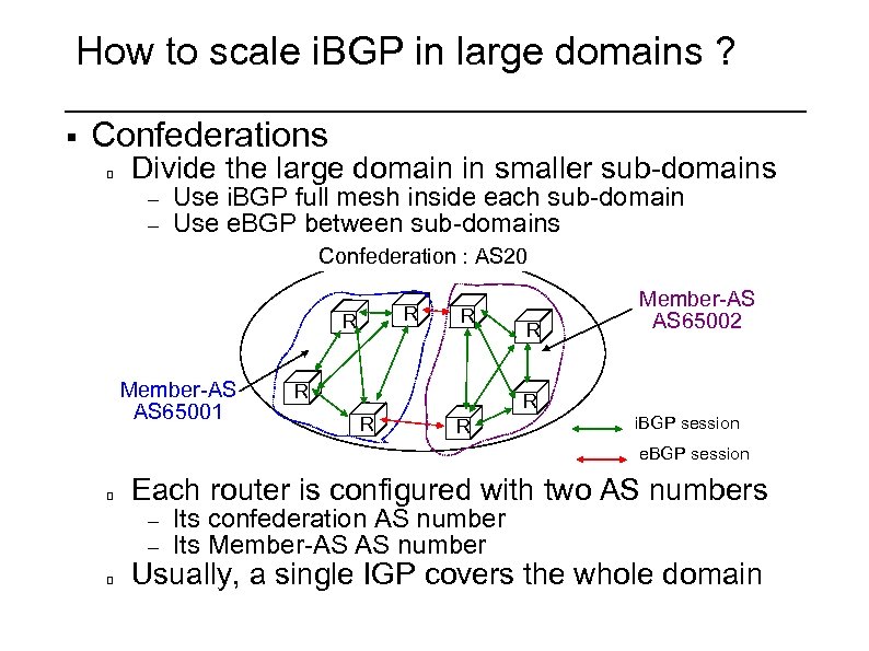 How to scale i. BGP in large domains ? § Confederations Divide the large