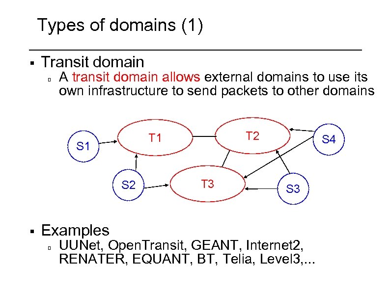 Types of domains (1) § Transit domain A transit domain allows external domains to