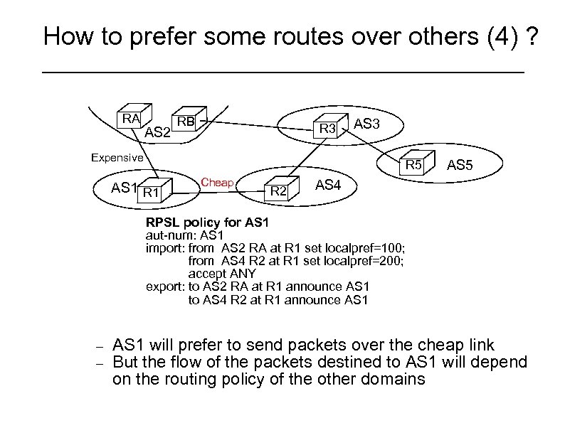 How to prefer some routes over others (4) ? RA AS 2 RB R