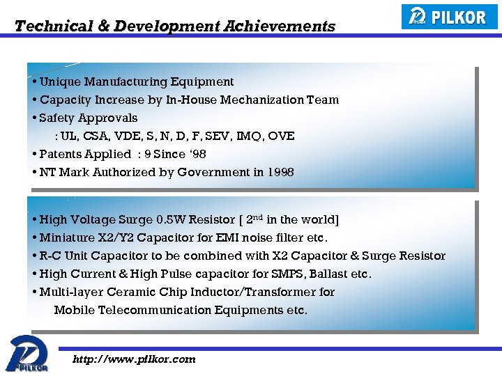 Technical & Development Achievements • Unique Manufacturing Equipment • Capacity Increase by In-House Mechanization