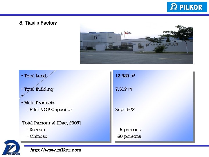 3. Tianjin Factory • Total Land 12, 580 ㎡ • Total Building • •