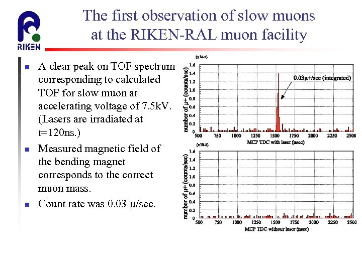 The first observation of slow muons at the RIKEN-RAL muon facility n n n