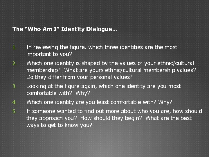 The “Who Am I” Identity Dialogue. . . 1. In reviewing the figure, which