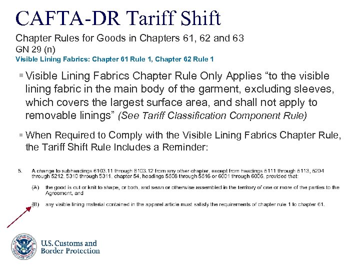 CAFTA-DR Tariff Shift Chapter Rules for Goods in Chapters 61, 62 and 63 GN