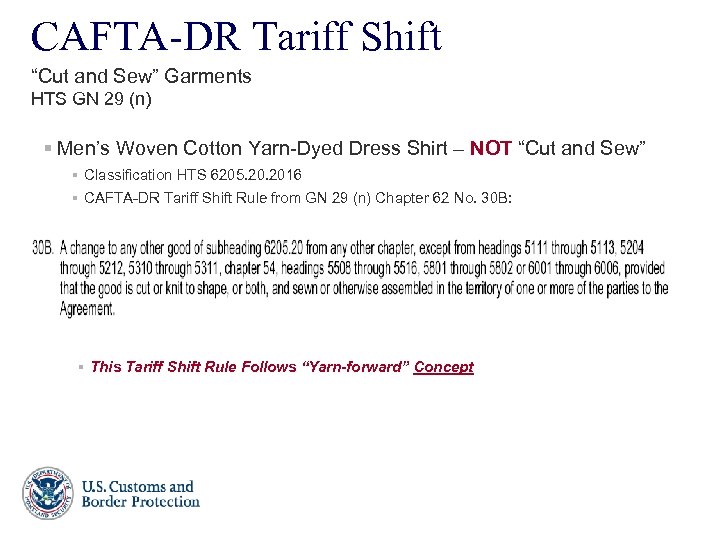 CAFTA-DR Tariff Shift “Cut and Sew” Garments HTS GN 29 (n) § Men’s Woven