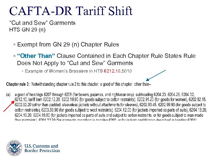 CAFTA-DR Tariff Shift “Cut and Sew” Garments HTS GN 29 (n) § Exempt from