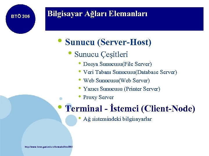 BTÖ 306 Bilgisayar Ağları Elemanları • Sunucu (Server-Host) • Sunucu Çeşitleri • • Dosya