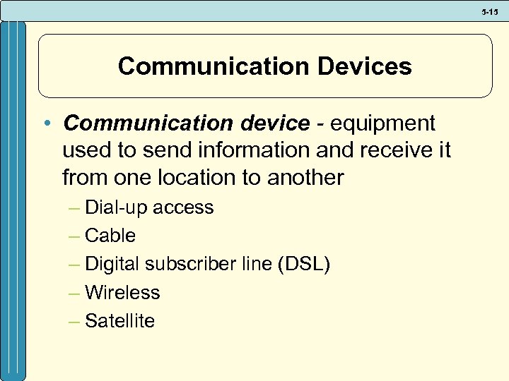 5 -15 Communication Devices • Communication device - equipment used to send information and