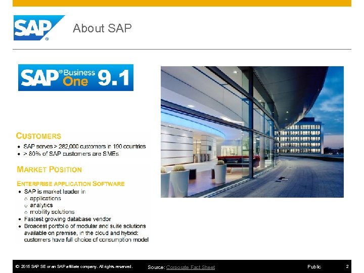 About SAP © 2015 SAP SE or an SAP affiliate company. All rights reserved.