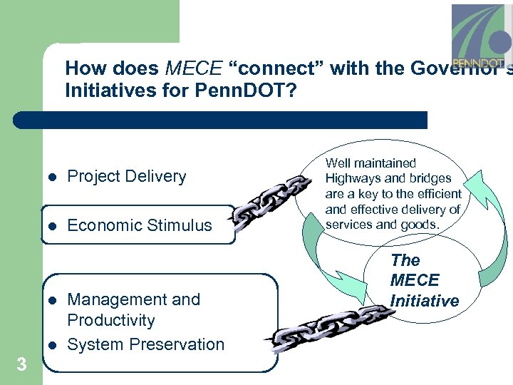 How does MECE “connect” with the Governor’s Initiatives for Penn. DOT? l Project Delivery