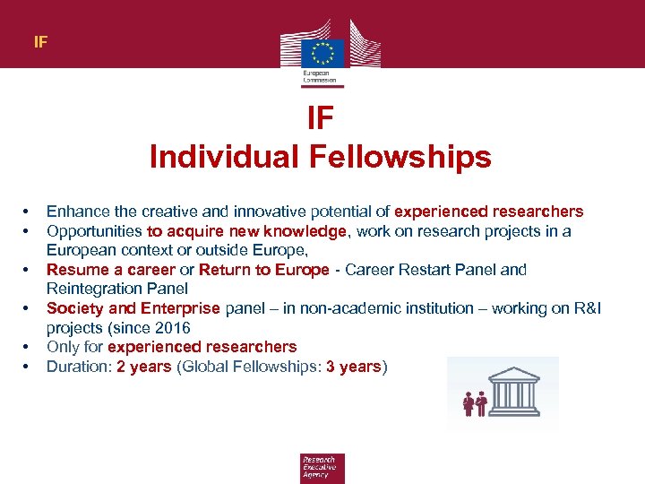 IF IF Individual Fellowships • • • Enhance the creative and innovative potential of