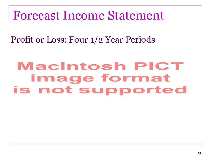 Forecast Income Statement Profit or Loss: Four 1/2 Year Periods 14 