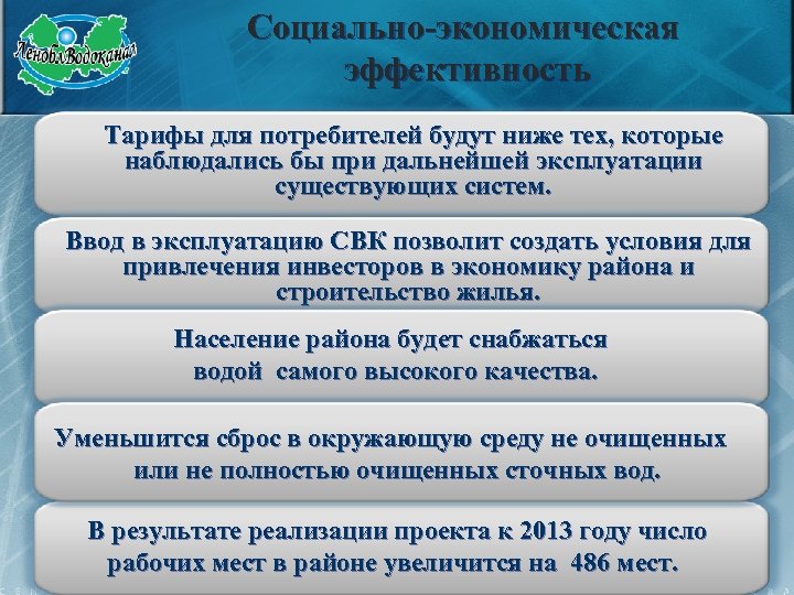 Социально-экономическая эффективность Тарифы для потребителей будут ниже тех, которые наблюдались бы при дальнейшей эксплуатации