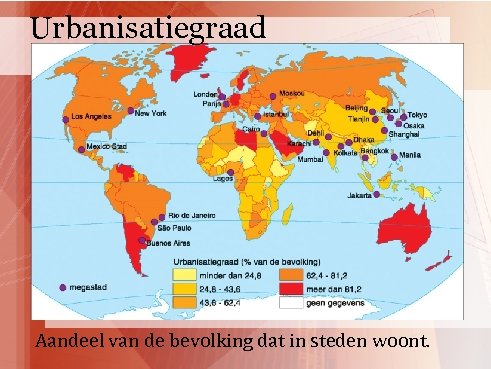 Urbanisatiegraad Aandeel van de bevolking dat in steden woont. 