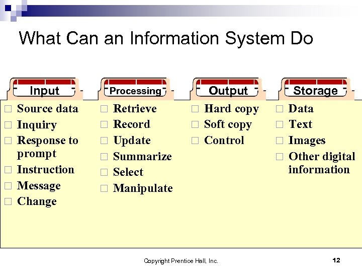 What Can an Information System Do ¨ ¨ ¨ Input Source data Inquiry Response