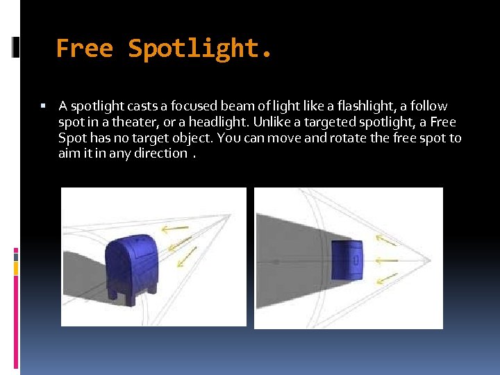 Free Spotlight. A spotlight casts a focused beam of light like a flashlight, a
