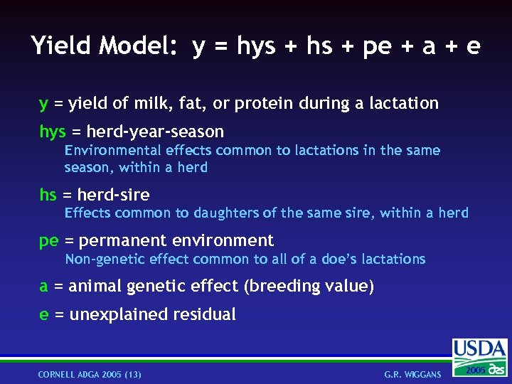 Yield Model: y = hys + hs + pe + a + e y