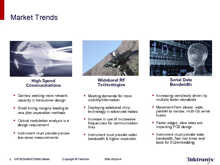 Market Trends Wideband RF Technologies High Speed Communications Serial Data Bandwidth § Carriers seeking