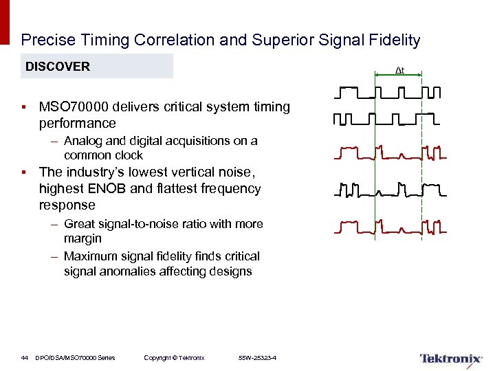 Precise Timing Correlation and Superior Signal Fidelity DISCOVER Δt § MSO 70000 delivers critical