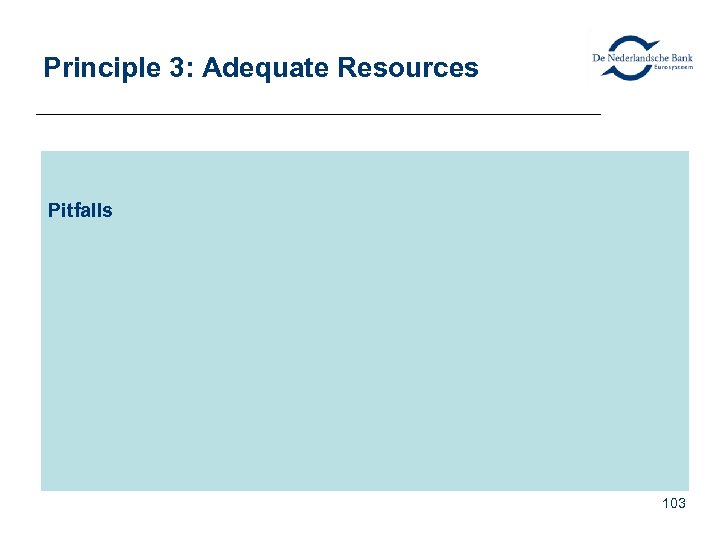 Principle 3: Adequate Resources Pitfalls 103 