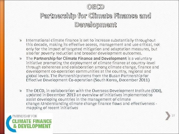 OECD Partnership for Climate Finance and Development » International climate finance is set to