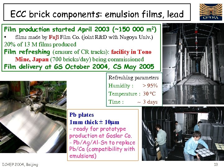 ECC brick components: emulsion films, lead Film production started April 2003 (~150 000 m