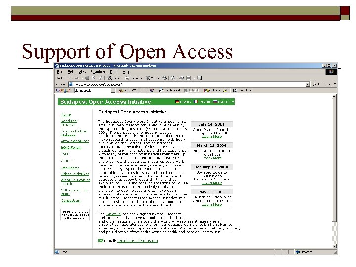 Support of Open Access 