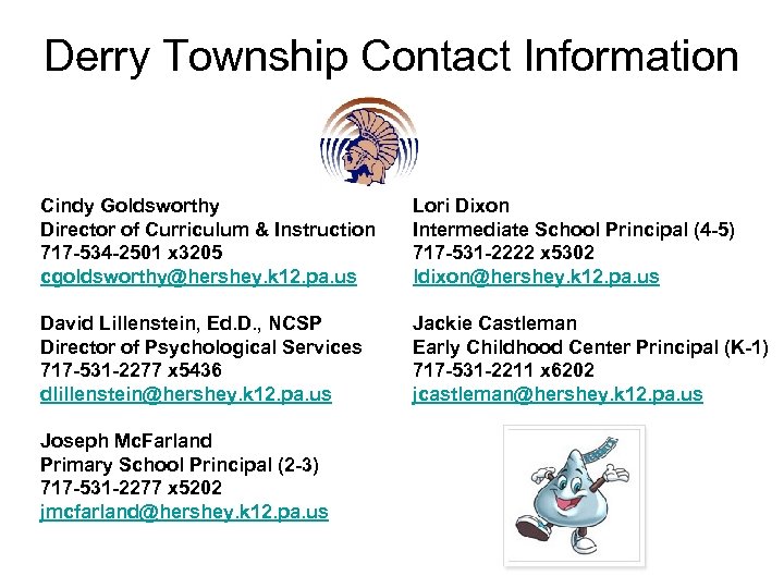 Derry Township Contact Information Cindy Goldsworthy Director of Curriculum & Instruction 717 -534 -2501