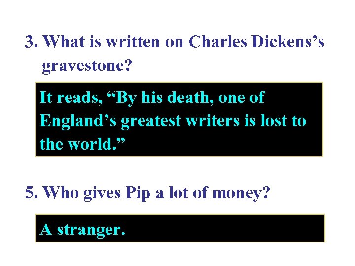 3. What is written on Charles Dickens’s gravestone? It reads, “By his death, one