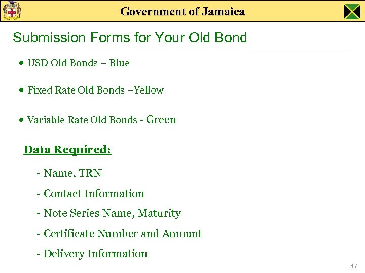 Government of Jamaica Submission Forms for Your Old Bond USD Old Bonds – Blue