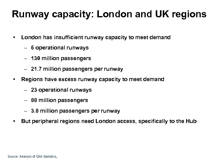 Runway capacity: London and UK regions • London has insufficient runway capacity to meet