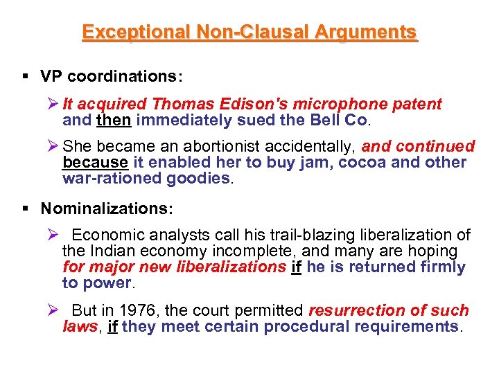 Exceptional Non-Clausal Arguments § VP coordinations: Ø It acquired Thomas Edison's microphone patent and