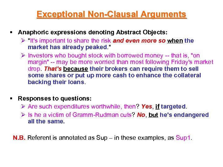 Exceptional Non-Clausal Arguments § Anaphoric expressions denoting Abstract Objects: Ø 