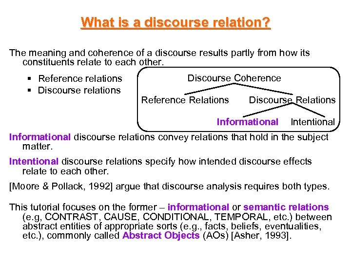 What is a discourse relation? The meaning and coherence of a discourse results partly