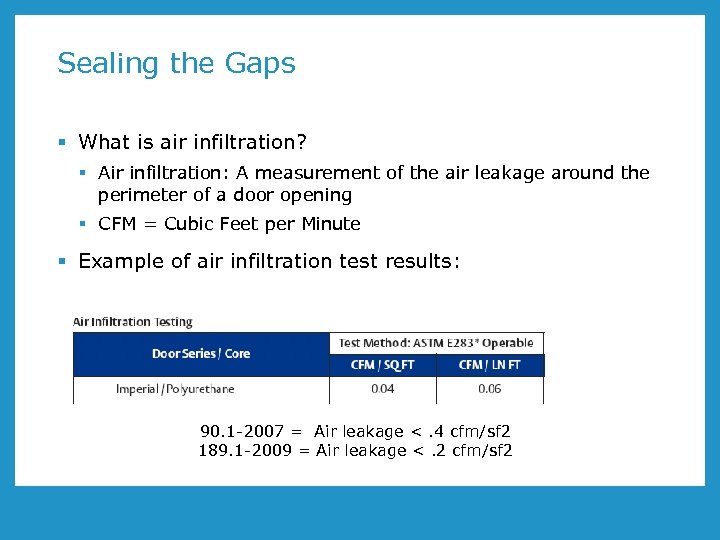 Sealing the Gaps § What is air infiltration? § Air infiltration: A measurement of