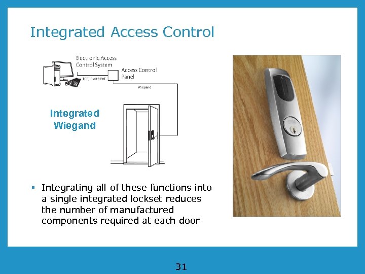 Integrated Access Control Integrated Wiegand § Integrating all of these functions into a single