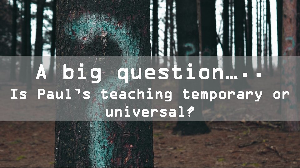 A big question…. . Is Paul’s teaching temporary or universal? 