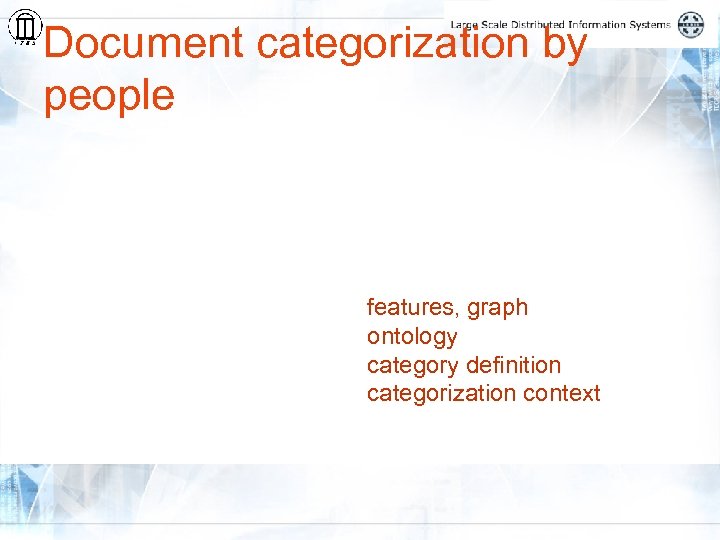 Document categorization by people features, graph ontology category definition categorization context 