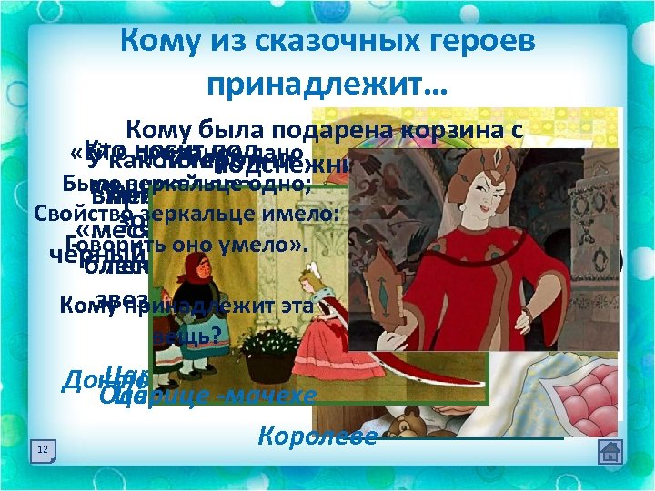 Кому из сказочных героев принадлежит… Кому была подарена корзина с Кто носит под «Ейкакой