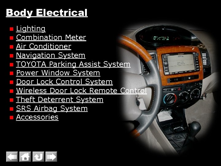 Body Electrical n n n Lighting Combination Meter Air Conditioner Navigation System TOYOTA Parking