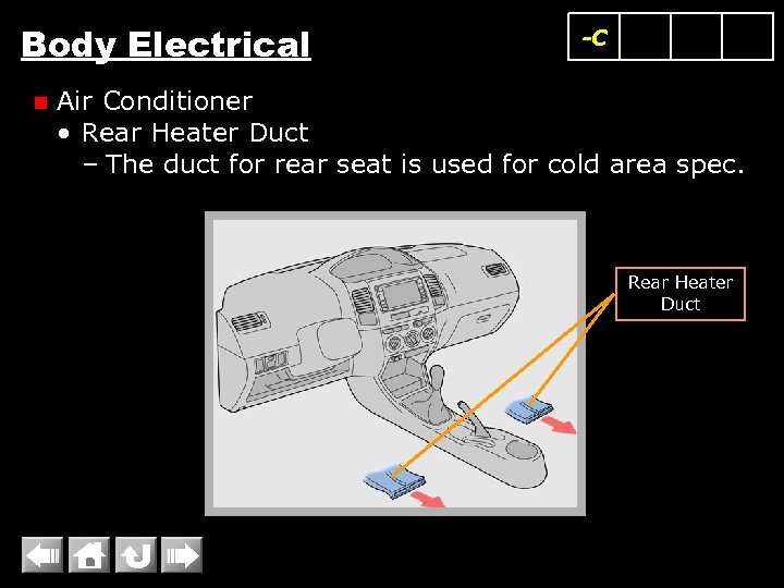 Body Electrical n -C Air Conditioner • Rear Heater Duct – The duct for