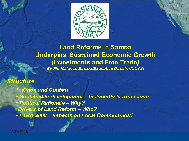 Land Reforms in Samoa Underpins Sustained Economic Growth (Investments and Free Trade) By Fiu