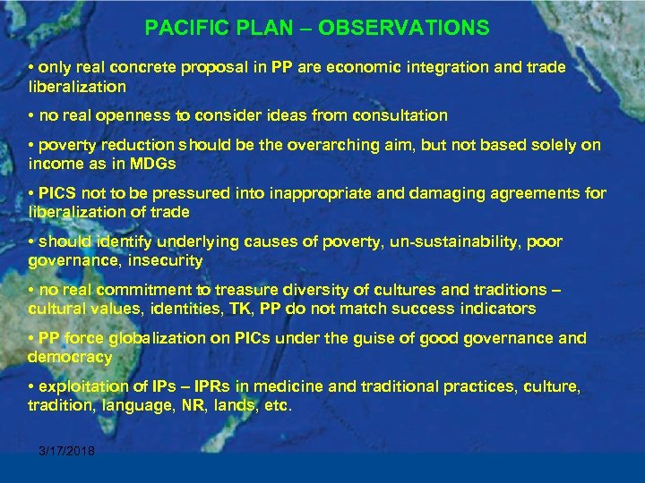 PACIFIC PLAN – OBSERVATIONS • only real concrete proposal in PP are economic integration