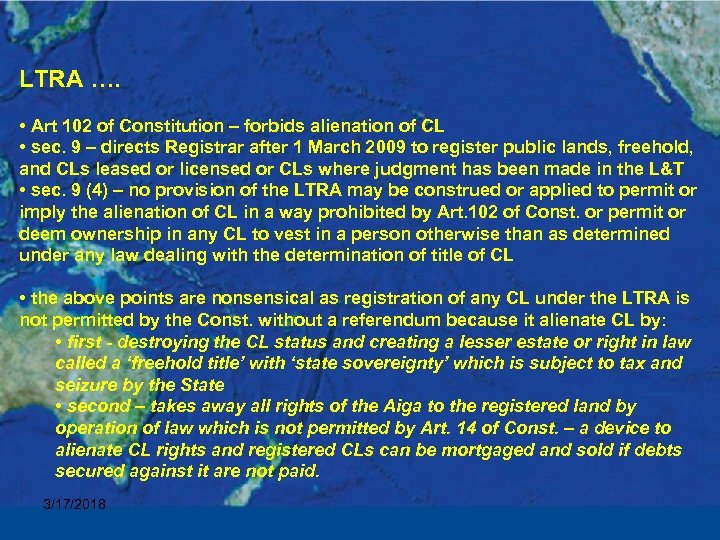 LTRA …. • Art 102 of Constitution – forbids alienation of CL • sec.