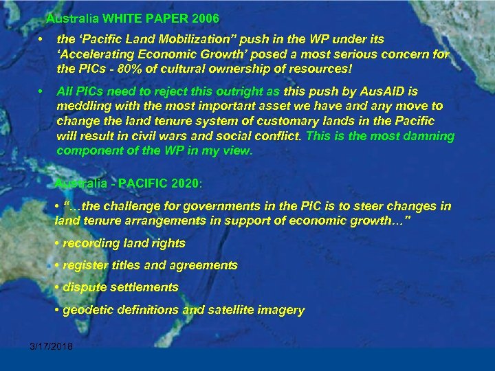 Australia WHITE PAPER 2006 • the ‘Pacific Land Mobilization” push in the WP under