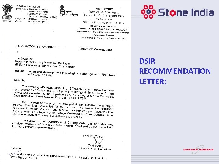 DSIR RECOMMENDATION LETTER: 