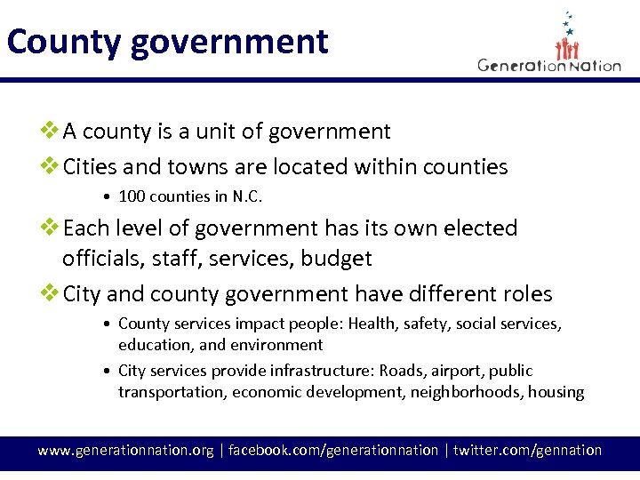 County government v A county is a unit of government v Cities and towns