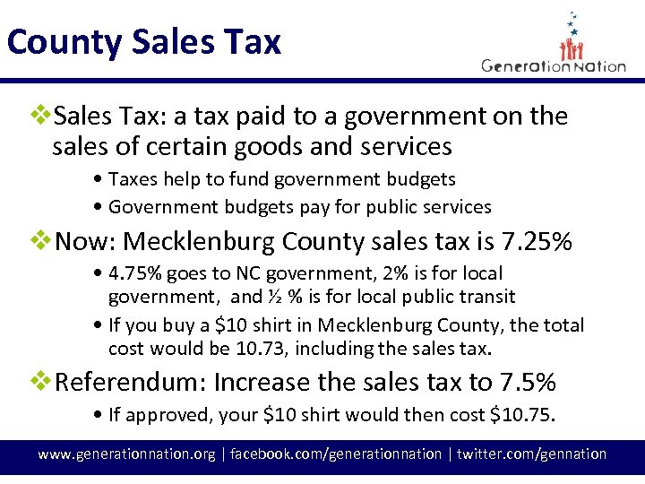 County Sales Tax v. Sales Tax: a tax paid to a government on the