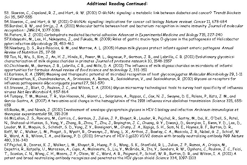 Additional Reading Continued: 53. Slawson, C. , Copeland, R. J. , and Hart, G.
